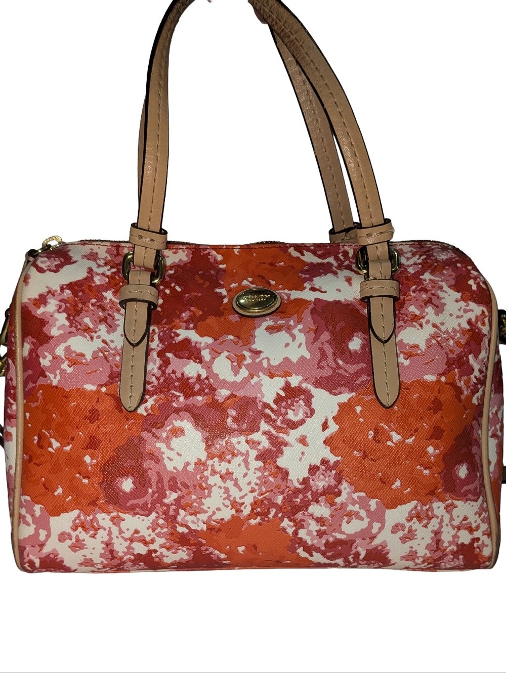 Coach Mini Bennett Peyton Floral Satchel With Tan Shoulder And Crossbody Straps